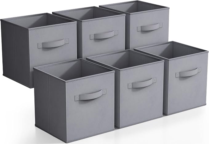 Sorbus Storage Cubes - 11 Inch Foldable Fabric Baskets for Organizing Pantry, Closet, Shelf, Cubby - 6 Grey Collapsible Cloth Storage Bins with Handle for Home, Bedroom