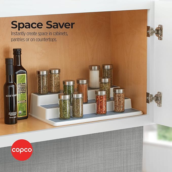 Copco Non-Skid 3-Tier Spice Pantry Organizer, 15-Inch, Durable Gray