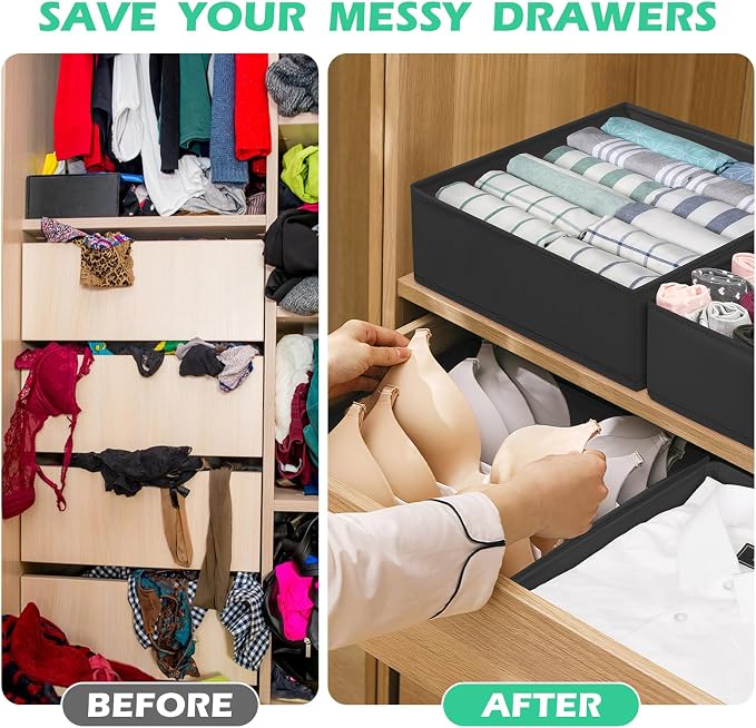 Drawer Clothes Organizer 16-Pack, Black 3 Sizes Underwear Drawer Dividers, Fabric Folding Wardrobe Organizer, Can Store Baby Clothes, Bras, Underwear, Panties, Belts, Socks, Ties
