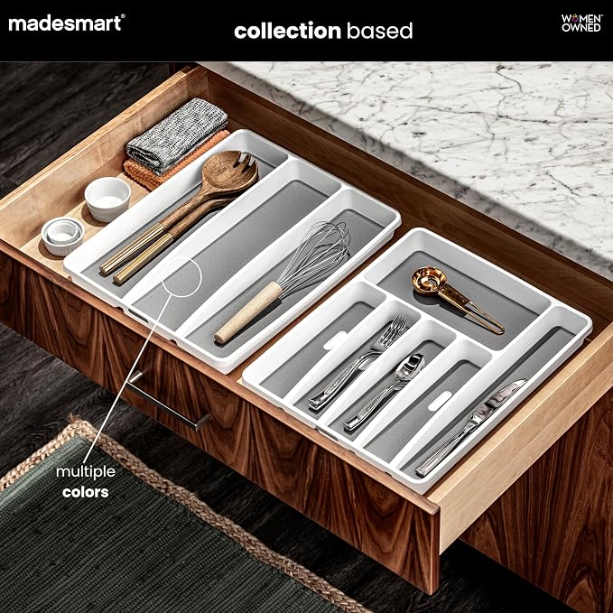 madesmart Classic Utensil Tray - Granite | CLASSIC COLLECTION | 3-Compartments | Kitchen Organizer | Non-slip Lining and Rubber Feet | Easy to Clean | BPA-Free Large