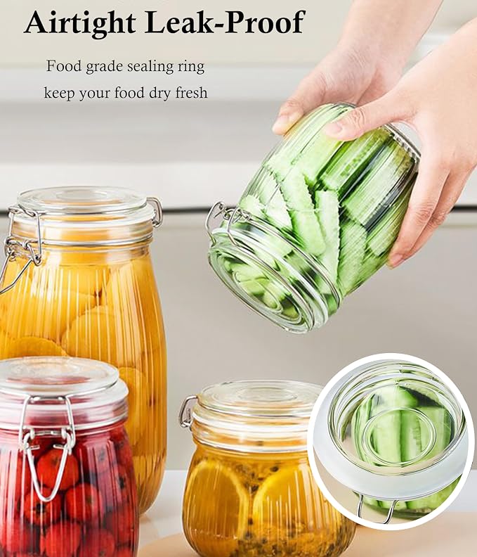 24 OZ Glass Jars With Clamp Lids Airtight Wide Mouth Storage Jars Sealed Canisters Food Containers For Kitchen Pantry Fruit Refrigerator Sugar Nuts Preserves Tea Coffee Beans 2 Set