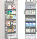 Over Door Organizer with 6 Extra Large Pockets 12 Side Pockets, 2-Pack Sturdy Closet Rack, Hanging Storage Organizer with Clear Window for Shoes, Diapers, Bedroom, Bathroom, Grey