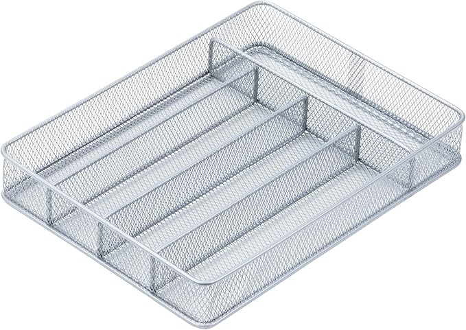 Honey-Can-Do KCH-02154 Steel Mesh 5-Compartment Cutlery Utensil Organizer, Silver (Pack of 6)