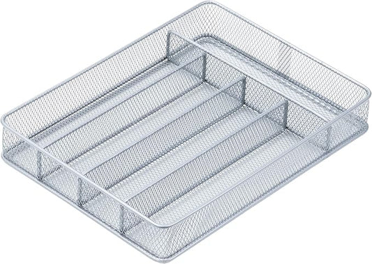 Honey-Can-Do KCH-02154 Steel Mesh 5-Compartment Cutlery Utensil Organizer, Silver (Pack of 6)