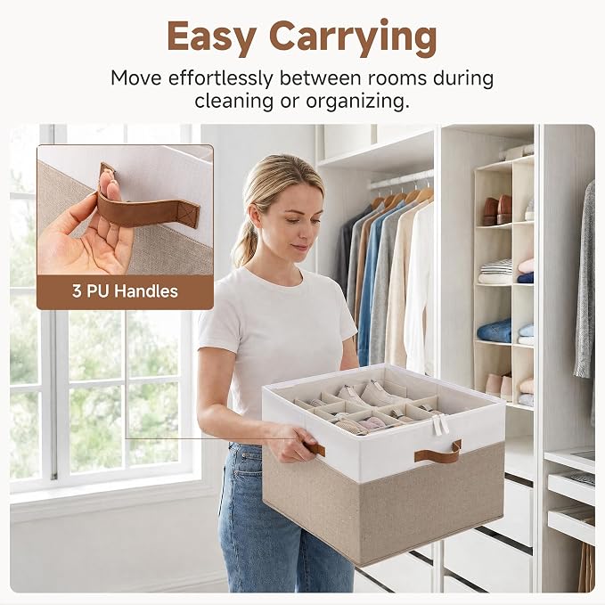 StorageWorks Shoe Organizer for Closet, Brown & White | Foldable, Adjustable Dividers, For Heels & Sneakers, Fits 16-32 Pairs