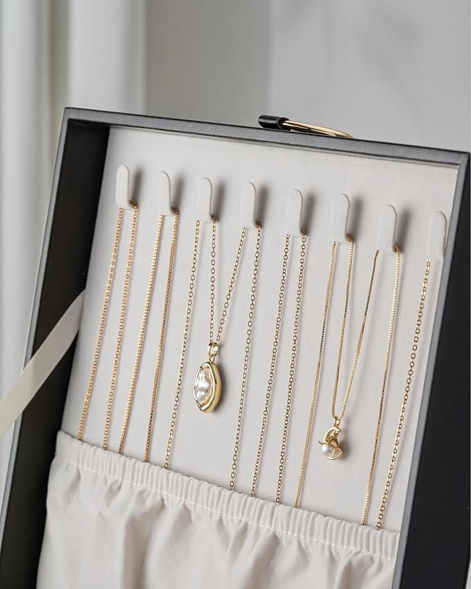 pickpiff 2 Layer Jewelry Box Organizer for Women, Jewelry Organizer with Handle & Removable Tray, Necklace Holder Ring Earring Storage, Velvet Lined Jewelry Case for Home or Travel, Gift Ready, Black