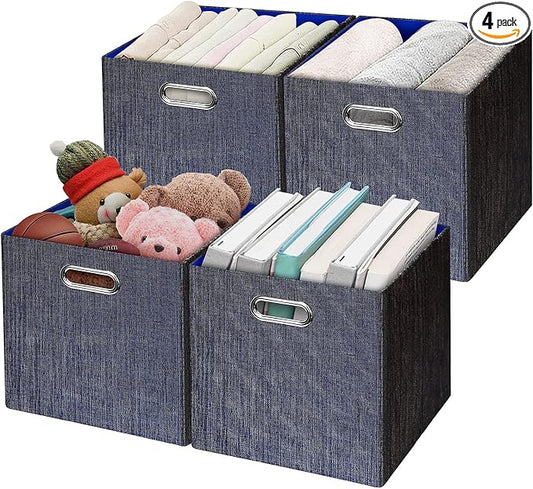 Posprica Storage Cubes,11×11 Foldable Storage Bins,Thick and Heavy duty Fabric Baskets - 4pcs,Blue