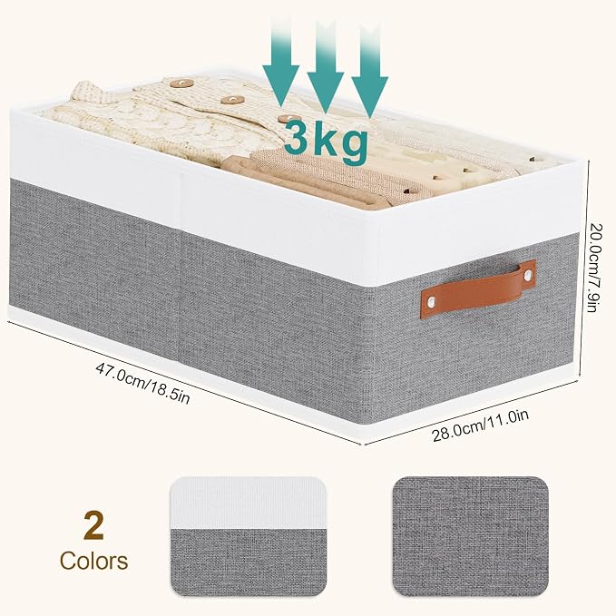 Storage Bins Organizers,18.5×11×7.9In,White/Grey Boxes,6Pack | Clothing Storage Baskets,Fabric Closet Organizer,Foldable Containers with PP Plastic Board,Large Cubes for Clothes,Hat