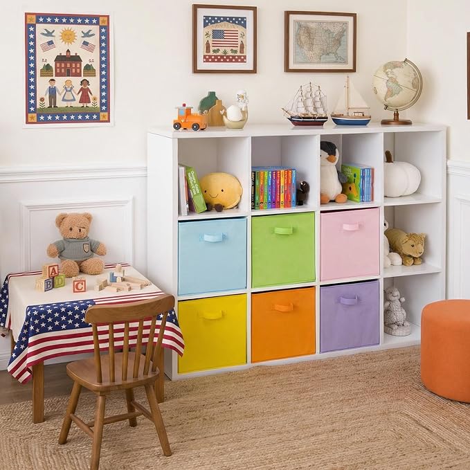 Cupic Cupid 13 Inch Storage Cube, Fabric Cube Storage Bin with Handles, Storage Cube Organizer for Clothes and Toys, Collapsible Cube Bins for Closet, Shelves, Nursery, 6-Pack, Pastel Colors