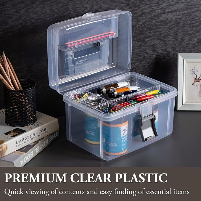 MyGift 10 Inch Premium Clear First Aid Kit Bin with Detachable Tray and Gray Top Handle, Portable Emergency Kit, Medical Supply Travel Tote, Medicine Storage Box Container