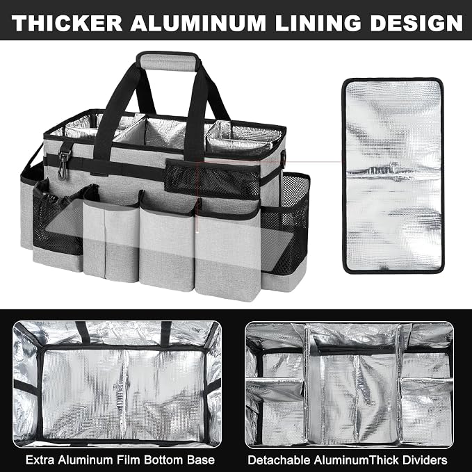Cleaning Caddy Bag, Extra Large Cleaning Supplies Organizer for Housekeepers, Housekeeping Caddy with Handle and Detachable Padded Cushion, Gray