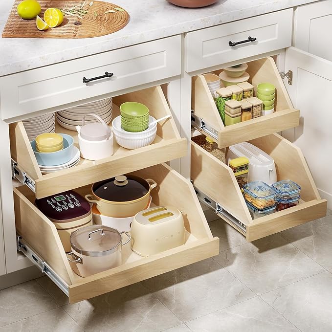 Pull Out Cabinet Organizer, Slide Out Wood Drawer Shelf, Pull Out Drawers for Cabinets, 8" High Beveled Pull Out Organizers for Kitchen Pantry, 16½" W×21" D