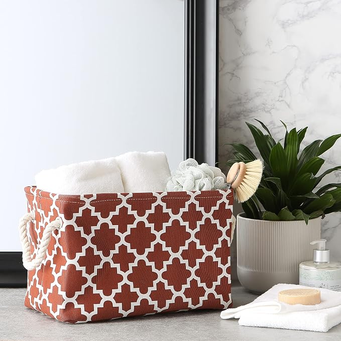 DII Polyester Container with Handles, Lattice Storage Bin, Small, Cinnamon