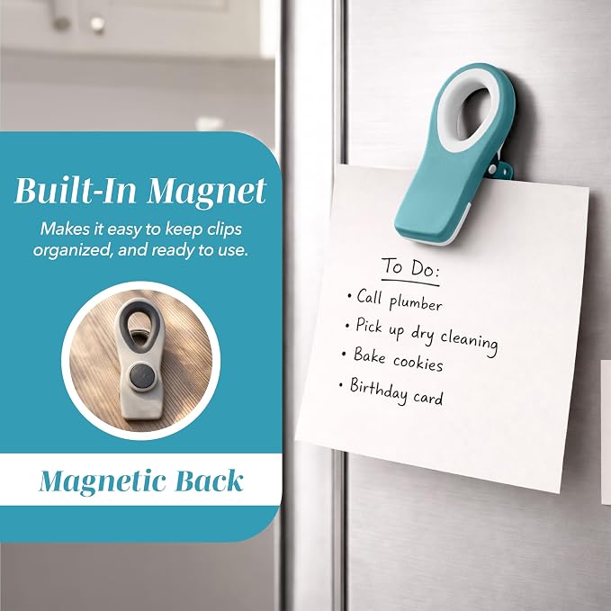COOK WITH COLOR Bag Clips with Magnet- Food, Chip, Bag Clips for Food Storage with Airtight Seal Grip for Bread, Snack and Food Bags (Light Blue Ombre, Pack of 10)