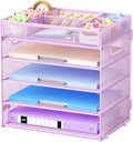 Marbrasse 5 Tier Mesh Desk File Organizer, Purple | Letter Tray, With Handle, Paper Sorter, Adjustable