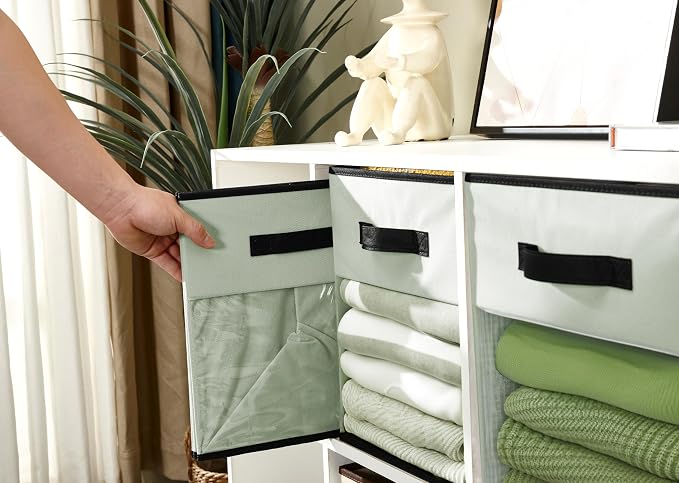DECOMOMO Storage Bins, Cube Storage Bin with Window | 13x15x13", 6 Pack, Fabric Storage Cubes for Shelves (Green)