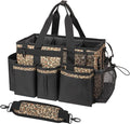 SCAVATA Wearable Cleaning Caddy, Cleaning Caddy Supplies Organizer with Handle & Shoulder Straps for Housekeepers, Under Sink & Car Cleaning Tool Organizers Bag with 4 Foldable Divider (Leopard)