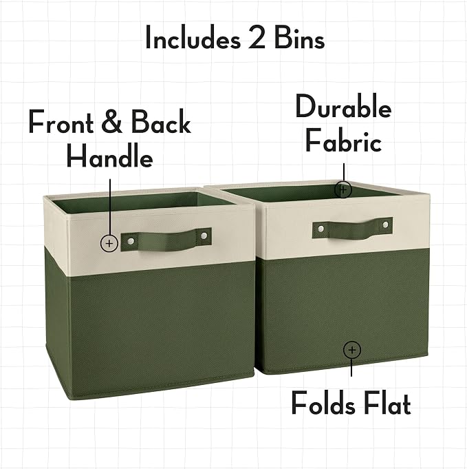 RiverRidge Kids storage bins - 10.5 Cube Storage Organizer with Handles – Olive Two-Tone closet organizers and storage for Toys, Shoes & More - Fits RiverRidge Cabinets