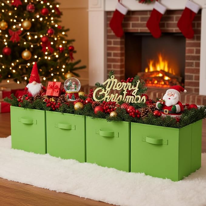 Cupic Cupid 11 Inch Storage Cube, Fabric Cube Storage Bin with Handles, Storage Cube Organizer for Clothes and Toys, Collapsible Cube Bins for Closet, Shelves, Nursery, 6-Pack, Green