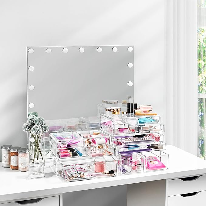 Sorbus Large Stackable Acrylic Drawers - 3 Clear Storage Drawers for Organizing Make up, Nail Polish, Hair Accessories, and Beauty Supplies - Makeup Organizer for Vanity, Bathroom Organizer Countertop