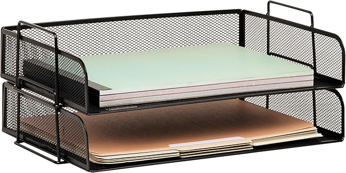 Mind Reader Stackable Paper Tray, Desktop Organizer, File Storage, Office, Metal Mesh, 13.25" L x 9.75" W x 6.25" H, 2 Pcs., Black (Pack of 8)