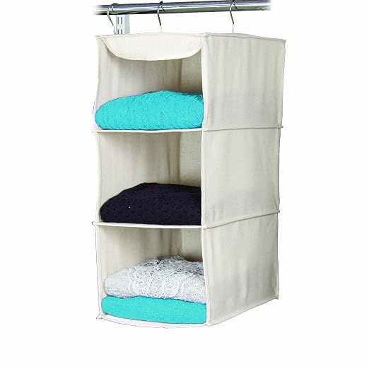 Richards Homewares 3 Shelf Sweater Organizer, 10"W X 15" D X 24" H-Canvas/Natural