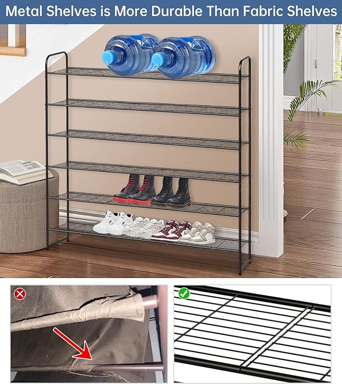 KEETDY Large Shoe Rack 6 Tier Organizer Tall Metal Shoe Organizer for Entryway Bedroom Floor Garage, Wide Shoe Shelf Storage Fits 42 Pairs Men Sneakers, Black