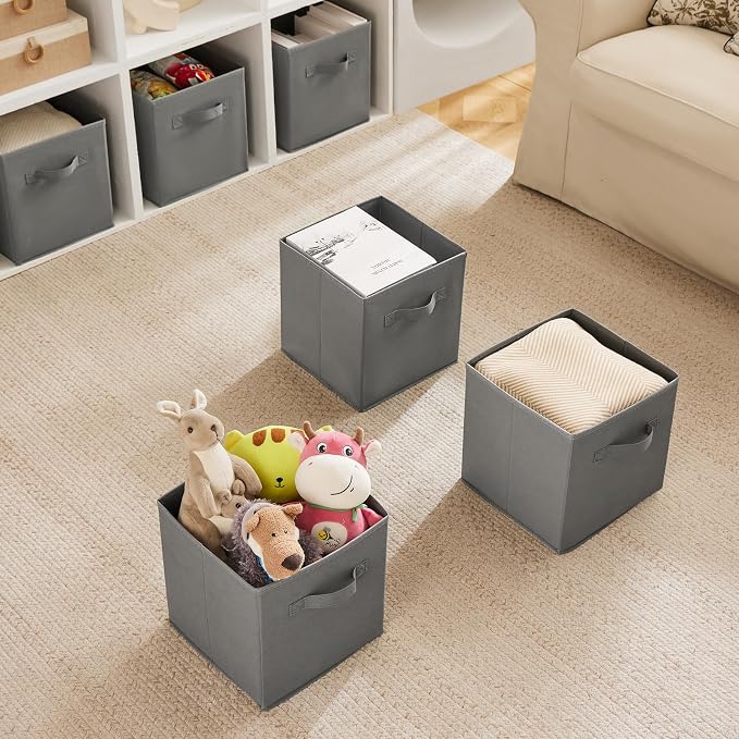 MAX Houser 6 Pack Foldable Fabric Storage Bins with Handles - Ideal for Closet Organization, Bedroom (Grey, 10.5"x10.5"x11")