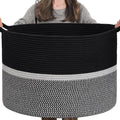 CHICVITA Extra Large Laundry Basket, Woven Rope Blanket Basket for Towels, Clothes, Toy Storage, Pillow Basket for Living Room, Family Room, 22 x 22 x 14 inches, Black