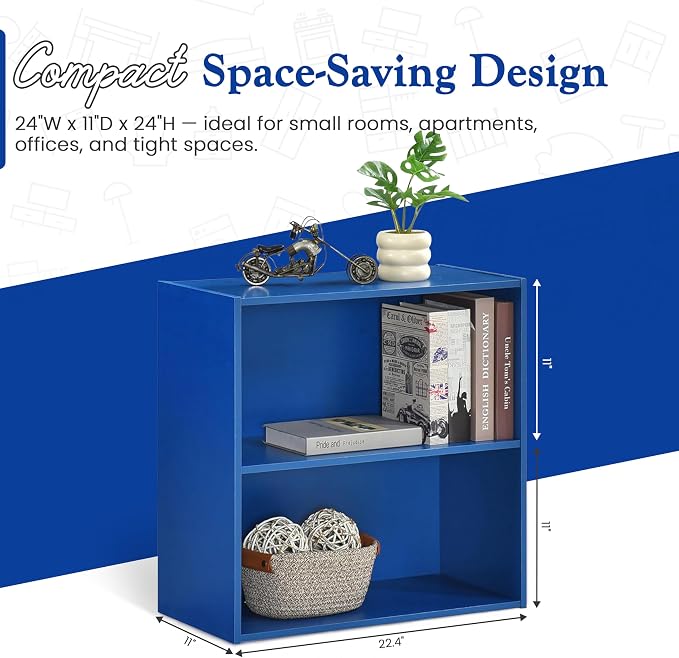 KB Designs - Tony 2-Tier Modern Bookcase with Open Storage Shelves for Kids’ Rooms, Playrooms, or Home Offices – Compact Colorful Bookshelf Organizer
