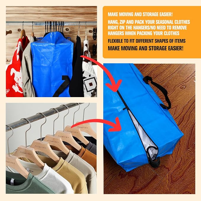Heavy Duty Blue Moving Bags with Strong Zipper Handles Backpack Straps | 4 Pack Extra Large Storage Bags Totes Moving Boxes Packing Supplies for College Dorm Room Essentials Compatible with IKEA