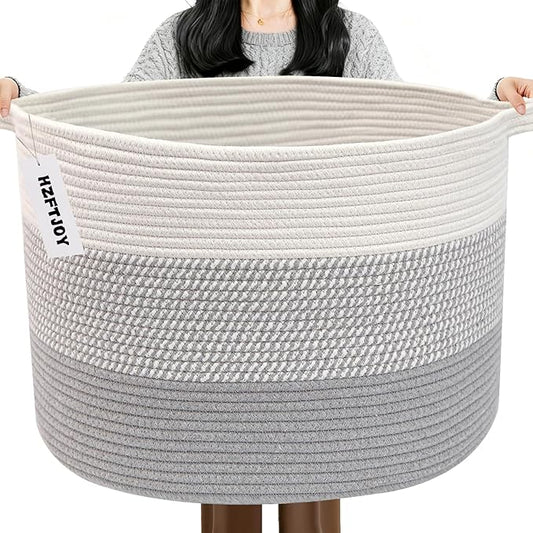 115L Extra Large Blanket Basket,Woven Rope Laundry Basket Hamper with Handles, Decorative Nursery Basket Storage Bin for Toys, Clothes Organizer, Living Room, Bedroom, Bathroom, Grey