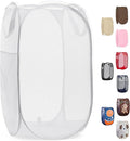 Pop Up Hamper, Collapsible Mesh Laundry Basket - Handy Laundry 71L Foldable Clothes Hamper with Reinforced Handles, Wide Opening and Side Pocket for Dorm, Travel, Cruise, Bedroom (White)
