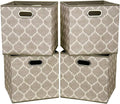Cloth Storage Bins Set of 4 Thick Fabric Drawers Foldable Cubes Basket Organizer Container with Dual Metal Handles for Shelf Cabinet Bookcase Boxes Grey-Brown 13x13x13 inch