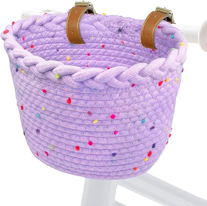 Kids Bike Basket for Girls, Front Bicycle Basket, Easy-Install Adjustable Straps for Balance Bikes Scooters