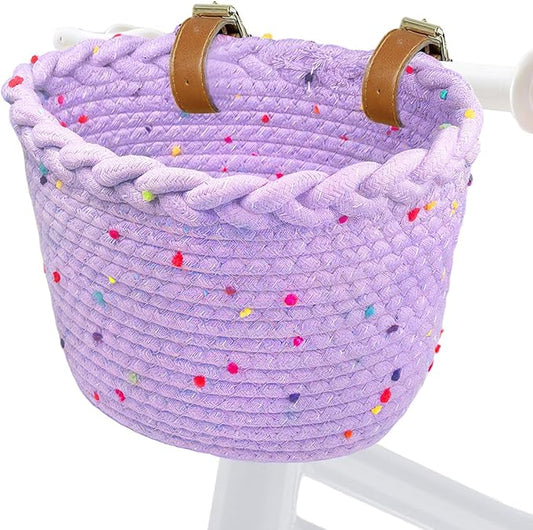Kids Bike Basket for Girls, Front Bicycle Basket, Easy-Install Adjustable Straps for Balance Bikes Scooters