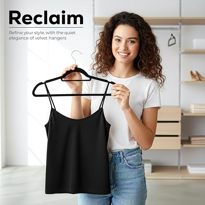 Utopia Home Premium Velvet Hangers 150 Pack - Non-Slip Clothes Hanger with Tie Bar - Black Hangers with 360 Degree Rotatable Hook - Heavy Duty Coat Hanger