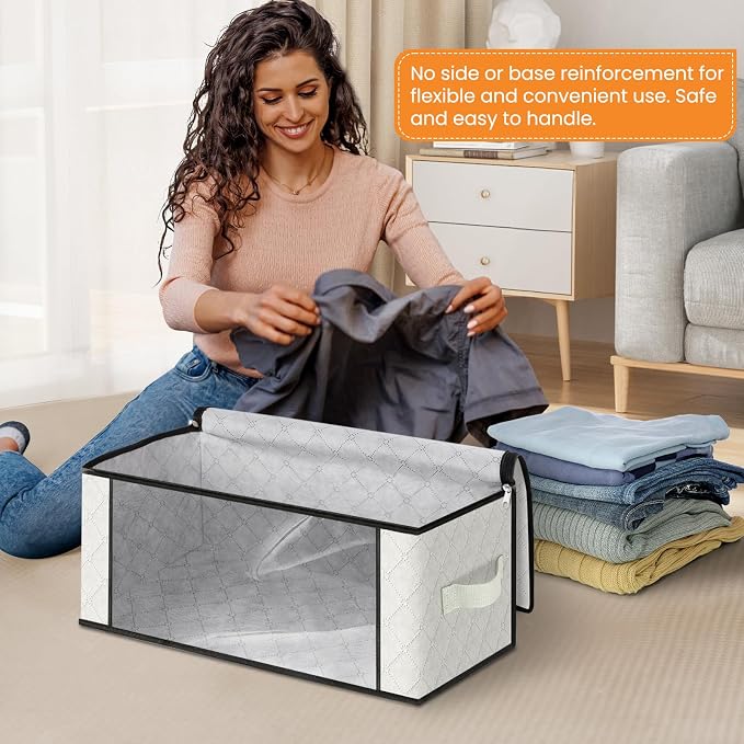 Fab totes 35L Closet Organizers and Storage, Foldable Under Bed Storage Containers, Storage bags for Organizing Bedroom, Closet, Clothing,Organization with Handle (10 Pack,Ivory)