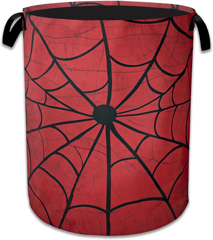 Red Spider Web Laundry Basket Collapsible Laundry Hamper, Oxford Cloth Storage Bin for Room/Bathroom/Bedroom/Dormitories 16" X 20.8"