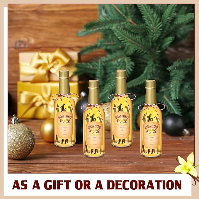 Tioncy 16 Pcs Empty Vanilla Extract Bottles for Homemade Vanilla Jar Glass Bottle with Cap, Shrink Band, Sticker DIY Crafts Wedding Gift Food Storage Canister for Bean(Gold,8.5 oz)