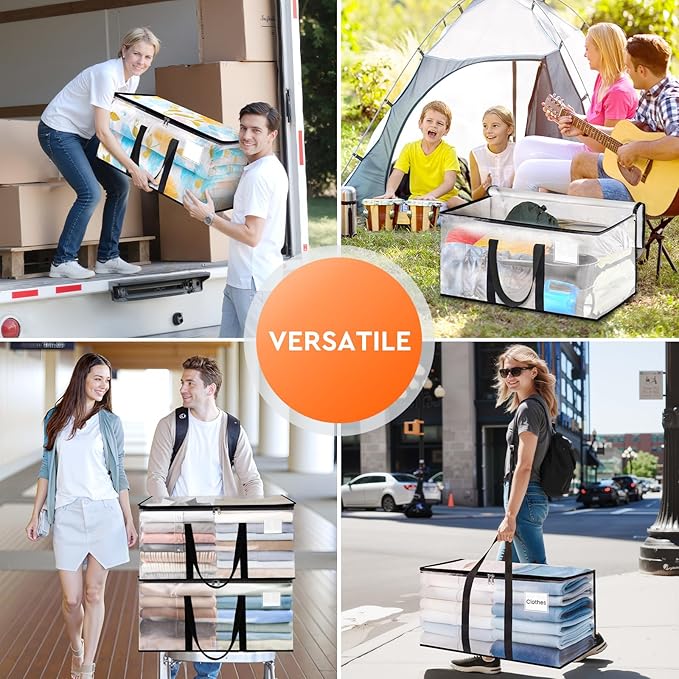 HomeHacks Clear Moving Bags Heavy Duty 8 Pack, Storage Bags with Zipper, Extra Thick Handles & Waterproof Packing Boxes for Moving, Camping, Home Organization 125L/33Gal (28.7"x16.5"x16.1")