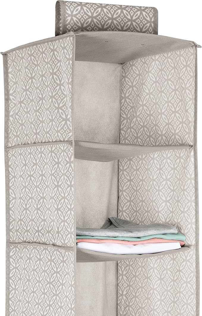 Simplify 6 Shelf Boho Closet Organizer | Dimensions: 11.81" x 11.81" x 47.24" | Foldable Hanging Storage | Closet Storage Organization | Great for Sweaters | Pants | Grey