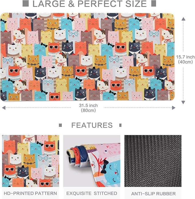 Lokigo Large Mouse Pad for Desk, Desk Mat, Anti-Slip Waterproof Big Mousepad, Cute DeskMatt for Desktop, Big Mousepad Desk Pad, Funny Cat