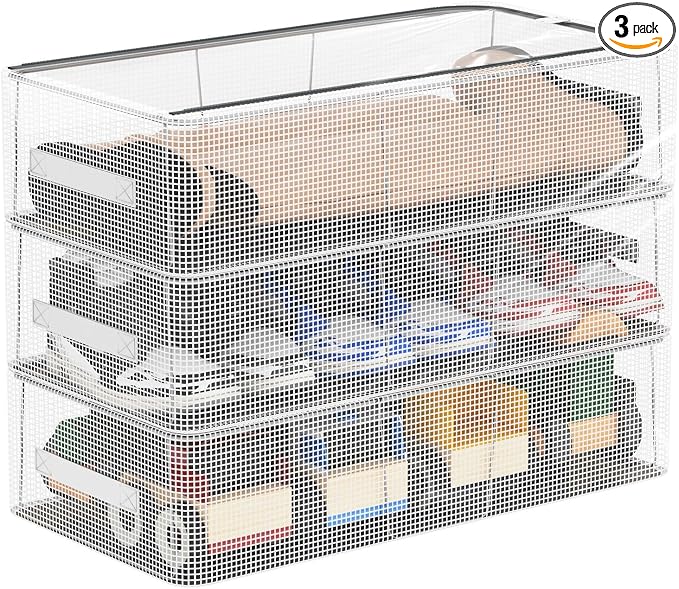 Shoe Closet Organizer for Tall Boots, 3 Pack, 23.6" x 11.8" x 6" | Steel Frame, Waterproof PVC Cloth, Stackable Storage Boxes for Under-Bed, Bedroom Dormitory