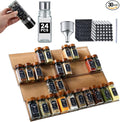 2 Pack Spice Rack with 24 Spice Jars, 4OZ Wood Lid Spice Containers with Expandable Spice Organizer Shelf, Spice Labels, Pepper Grinder Lids, Chalk Marker & Funnel Set for Drawer Kitchen Countertop
