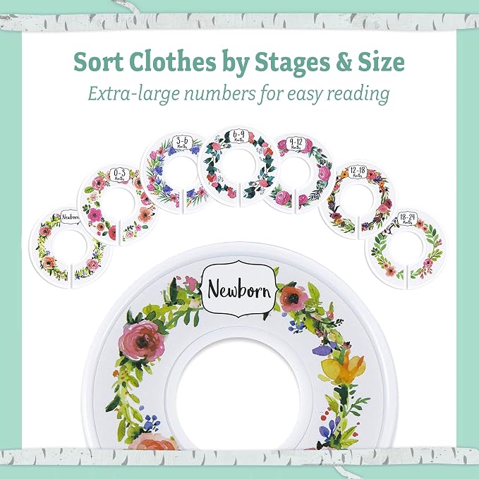 20 Baby Hangers with 7 Closet Dividers for Nursery Velvet Clothes Hangers Unisex Newborn Essentials Baby Size Organizer for Infant Clothing to 24 Months
