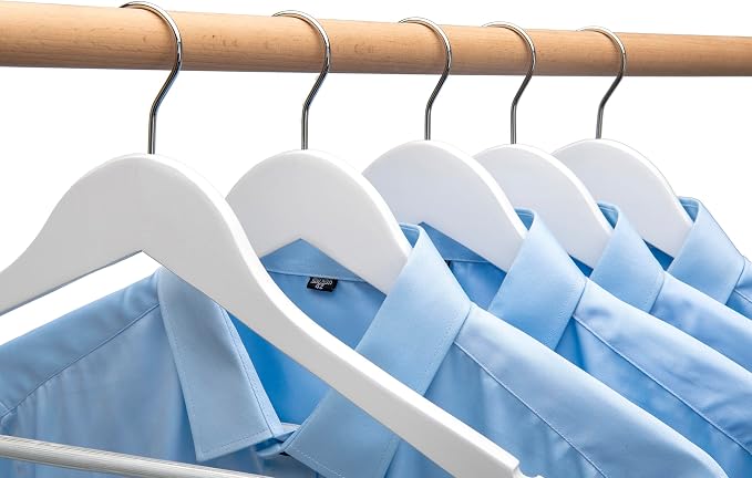 White Wood Bridal Dress Hangers 30 Pack Wooden Coat Hanger, Heavy Duty Clothes Hangers, Solid Wood Hangers for Shirts, Jackets, Pants, Wedding Dress, Bridesmaid Suits-HL01W3
