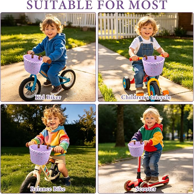 Kids Bike Basket for Girls, Front Bicycle Basket, Easy-Install Adjustable Straps for Balance Bikes Scooters