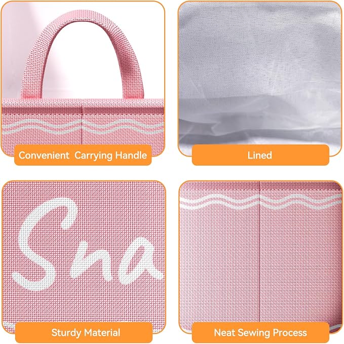 Snack Basket for Pantry & 5 Seal Clips - Snack Bin Organizer for Countertop - Imitation Linen Snack Storage Containers for Storing Chips, Pretzels, Cookies, Popcorn and more (1, Pink)