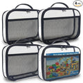 holay 4 Packs PVC Toy Storage Organizer with Zipper, Name Tag & Manual Pocket, Clear Durable Case for Blocks, Clay, Board Games, Travel (Black, Small)